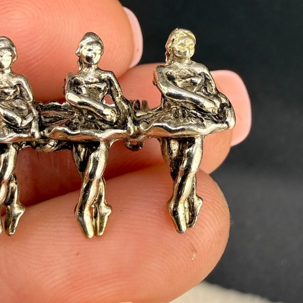 Vintage Ballet Dancer Brooch Silver Tone